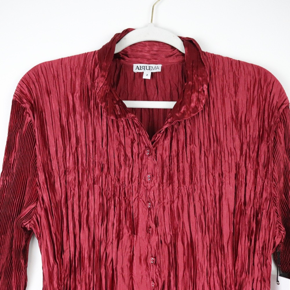 NWT Alquema Metallic Nehru Coat Dress Ruby Red 2 US 12-14 - Picture 4 of 12